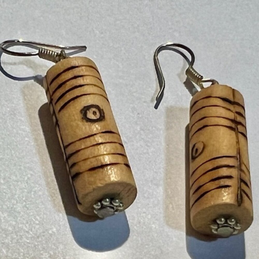 Vintage Wood Cork Dangle Earrings